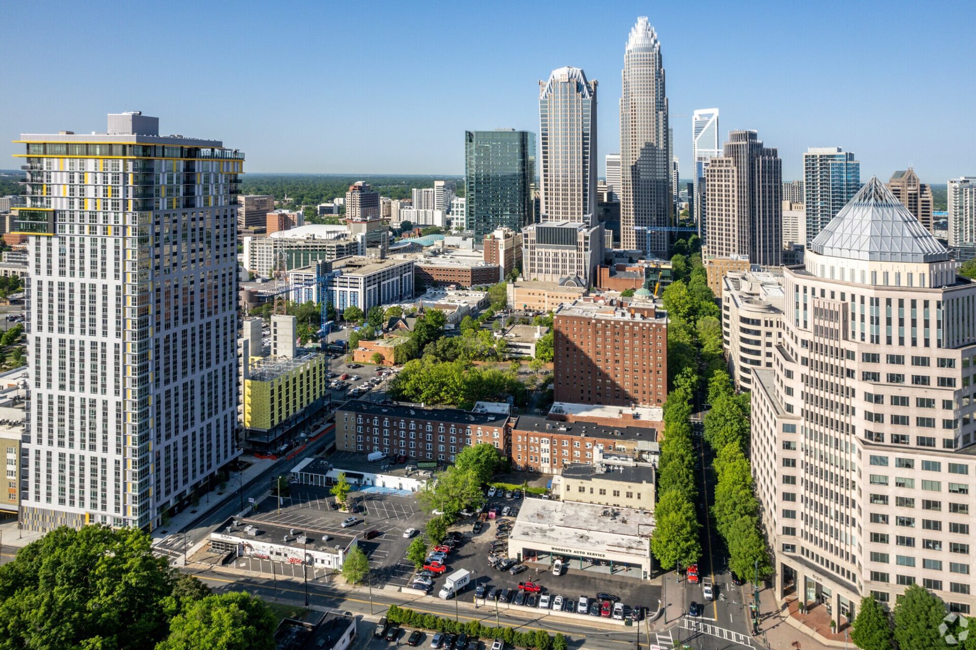 A aerial view of downtown Charlotte, NC