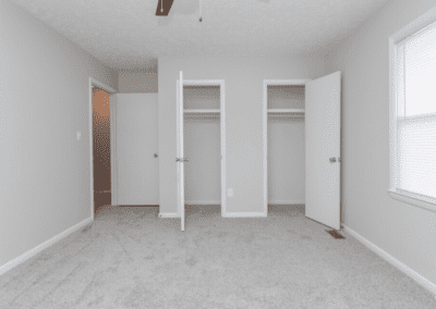 An empty bedroom with two closets